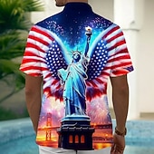 Муж. 4 июля — 250-летие США Статуя Свободы Флаг США Рубашка Летняя рубашка Кнопка рубашка С короткими рукавами Патриот на открытом воздухе Праздники Лето Весна Отложной 3D