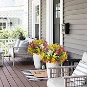 お買い得  造花-屋外の春の装飾用、人工造花8束。シルク製のカラフルな紫色のUV耐性リアルな造花で、屋外のポーチ、パティオ、庭、プランター、鉢、窓辺のプランターに最適です（ミックス）。