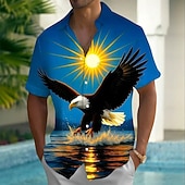 halpa Patriotic 250 Shirts-Men's Sun 4th of July U.S. 250th Anniversary Eagle Shirt Summer Shirt Button Up Shirt Short Sleeve Patriotic Outdoor Holiday Summer Spring Turndown 3D Print Collared Shirts Front One Pocket Blue