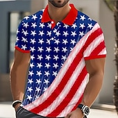  4 июля 2026 г., 250-летие Муж. Американский флаг США Рубашки поло С короткими рукавами Футболки поло Рубашки с воротником На каждый день Одежда для спорта и отдыха Пуговицы Весна лето Синий Синий 1