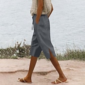 Χαμηλού Κόστους Βασικά Ψεύτικα Κάτω-Γυναικεία Κάπρι παντελόνια Βαμβακερό λινό παντελόνι κινέζικα Καλοκαιρινό σορτς Διακοπές Κομψό στυλ street Καθημερινό Μήκος γόνατος Μεσαία Μέση Σκέτο Κορδόνι Τσέπη Άνετα Άνεση Ελαστικό