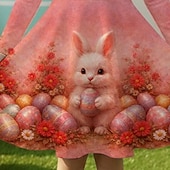voordelige Paasoutfits voor Meisjes-Pasen Meisjes 3D Grafisch Konijn Jurk Lange mouw 3D-afdrukken Lente Herfst Dagelijks Vakantie Feest Casual Prinses Mooi Kinderen 4-12 jaar Casual jurk A lijn jurk Tot de knie Normale pasvorm