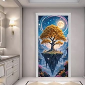 cheap Garage &amp; Door Banners-Fantasy Tree of Life Golden Tree Floating Island Full Moon Starry Night Door Banner Wall Tapestry Magical Landscape Home Decor Front Door Decoration Entryway Decor Indoor Outdoor