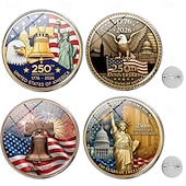 olcso Az Egyesült Államok 250. évfordulója-4 db-os amerikai 250. évfordulós hajtókatű 1776-2026 hazafias fehér sas szabadságharang emlékbross szuvenír hazafiaknak veteránok gyűjtők hátizsák dzseki dekoráció