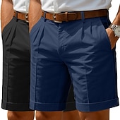 billiga Klassisk-Herr Shorts Linne Shorts Klänning Shorts Sommarshorts Beach Shorts Ficka Elastisk midja Rakt ben Slät Komfort Andningsfunktion Knelängd Ledigt Dagligen Helgdag Mode Affär Vit + Grön Vit + khaki