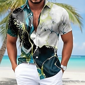 cheap Men's Satin Shirt-Men's Marble Abstract Liquid Art Shirt Satin Shirt Dress Shirt Short Sleeve Fashion Casual Daily Vacation Summer Spring Turndown Collared Shirts 3D Print Button Up Shirts Blue Burgundy Purple Green