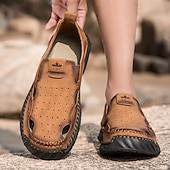 abordables Sandalias casuales-Mocasines casuales de verano de piel sintética para hombre: diseño recortado transpirable, suela flexible y ligera, cómodos para playa, resort, viajes y uso diario.