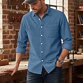 economico camicia da uomo con bottoni-Per uomo Camicia Camicia casual Camicia con Bottoni Camicia cargo Camicia lavata con acido Nero Verde chiaro Vino Blu Viola Manica Lunga Semplice Bavero Casuale Quotidiano Puro Abbigliamento Vintage