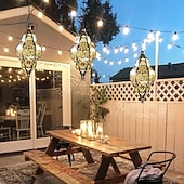 abordables Éclairages pour allées-Lanterne suspendue d'extérieur à projection solaire baroque en métal creux, étanche, avec éclairage LED pour jardin, cour, allée, pelouse, terrasse, fête, vacances, ambiance chaleureuse, violet