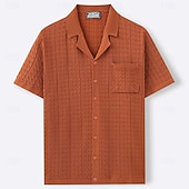 baratos camisa de botão masculina-Homens Camisa Social Camisa casual camisa de botão Camisa Jacquard Azul Marinho Escuro Marron Caqui Manga Curta Tecido Colarinho de Camisa Casual Diário Botões Roupa Elegante Moda Casual