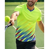 זול חולצת גברים-בגדי ריקוד גברים שיפוע חולצת ספורט חולצת טניס שרוולים קצרים ייבוש מהיר מתיחה פתילת לחות נושם טניס גולף פיקלבול צווארון V צמרות כחול ים ירוק בגדי טניס