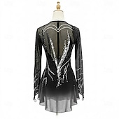 cheap Figure Skating Dresses-Figure Skating Dress Women's Ice Skating Dress Black Patchwork Asymmetric Hem Stretchy Training Competition Skating Wear Classic Crystal / Rhinestone Long Sleeve Ice Skating Figure Skating