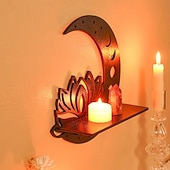 baratos Esculturas-Prateleira decorativa de madeira em formato de lótus vazado, para montagem DIY, prateleira flutuante, ideal para decoração de parede em quartos, despensas e para guardar pequenos objetos.