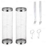 cheap Grills &amp; Outdoor Cooking-2pcs/set Portable Stainless Steel Barbecue Grill Set, Stainless Steel Portable Barbecue Cooking Rack, Barbecue Tool Set, Outdoor Grill Basket, Outdoor Camping Grill, Outdoor Round Barbecue Fire Pit