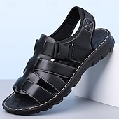 ieftine Sandale de vacanță-Sandale bărbătești din piele maro, model pescar, cu vârful închis și croială deschisă, pantofi de mers casual cu cataramă reglabilă, pentru purtare zilnică, călătorii, timp liber în aer liber, vacanțe de vară și confort smart casual