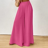 cheap Wide Leg &amp; High Waisted-Women's Trousers Summer Pants Beach Pants Casual Pants Vacation Fashion Casual Daily Full Length High Waist Solid Color Plain Pocket Wide Leg Comfort Lightweight Soft Inelastic Streetwear Beach