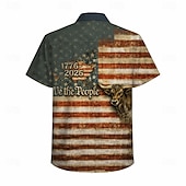  Blouse / Shirt Geometic Independence Day Retro Vintage 1970s Short Sleeves for Men's Adults'  for 4th of July Party Independence Day