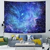 abordables Tapices de pared-Deep Blue Purple Galaxy Nebula Wall Tapestry Starry Night Sky Outer Space Ethereal Glow Cosmic Wall Hanging for Bedroom Living Room Dorm Aesthetic Backdrop