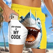  Per uomo Squalo Gergo divertente animali dei cartoni animati Pantaloncini foderati Pantaloncini da bagno 2 in 1 Pantaloncini da mare Misura del girovita medio Hawaiano Vacanza al Mare Tasche Laterali