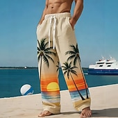 voordelige Casual herenbroek met print-Voor heren Kokosnootboom Natuur &amp; Landschappen Tropische planten Broek Vrijetijdsbroek Wijde broek Medium Taille Hawaii Buiten Vakantie Strand Kleding Elastische tailleband met trekkoord Linnen broek