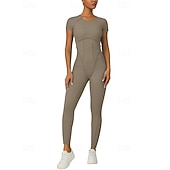 abordables Conjuntos y Monos-Women's Workout Jumpsuit Onesie Solid Color Bodysuit Summer Spring Fall rice white Pink Gym Workout Fitness Yoga Stretchy Breathable Short Sleeve Sport Activewear Stretchy