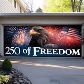 billige Garasje- og dørbanner-4. juli 2026 250-års minnedag 250 Frihet Bald Eagle Amerikansk flagg fyrverkeri Garasjeport banner utendørs patriotisk dekorasjon uavhengighetsdag 4. juli feiring bakgrunn