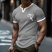  T-shirt homme minimaliste chrétien à motif croix et chapelet, coupe slim, texture gaufrée, idéal pour le dimanche et les offices religieux. Tailles : S, M, L, XL, XXL, XXXL.