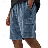  Men's Shorts Summer Shorts 100% Cotton Casual Shorts Acid Wash Shorts Drawstring Elastic Waist Multi Pocket Plain Solid Comfort Breathable Knee Length Streetwear Vacation Holiday Fashion Vintage Retro