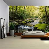 cheap Forest Tapestry-Forest Plants Waterfalls Lake Scenery Tapestry Modern Scenery Beautiful Bedroom Living Room Dormitory University Dormitory Shooting Background Decorative Home Decoration