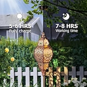 abordables Éclairages pour allées-Lanterne suspendue d'extérieur à projection solaire baroque en métal creux, étanche, avec éclairage LED pour jardin, cour, allée, pelouse, terrasse, fête, vacances, ambiance chaleureuse, violet