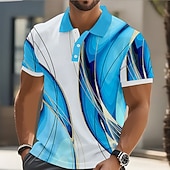  男性用 幾何学的な ライン ポロシャツ 半袖 ポロシャツ 襟付きシャツ カジュアル アスレイジャー ボタン 春夏 ブルー イエロー ルビーレッド