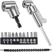 Χαμηλού Κόστους σετ τρυπανιού-Σετ 4 προσαρμογέων τρυπανιού ορθής γωνίας 105 μοιρών, κρουστικό μηχανισμό κίνησης και μαγνητικό τρυπάνι με υποδοχή κατσαβιδιού, γωνιακό εργαλείο, πλήμνη βίδας (κοντή + μακριά) και εύκαμπτη γωνιακή