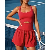 preiswerte Damenkleid-Damen Einfarbig Tenniskleid Sportkleid Einteiliger Strampler Ärmellos Loch Feuchtigkeitsableitend Atmungsaktiv Tennis Golfspiel Pickleball Rundausschnitt Trainingsanzug Schwarz Weiß Rot