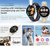 baratos Smartwatch-Smart Watch with Built-in Flashlight for Men Women, Round HD Touch Screen Fitness Tracker with Heart Rate Sleep Monitor, Waterproof Sport Smartwatch for Android iOS, Pedometer, Stylish Leather Strap