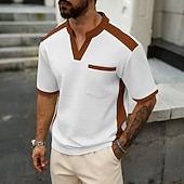abordables Camiseta de punto gofre-Hombre Camiseta con diseño de gofre Camiseta Camisa manga corta Camiseta superior Manga Corta Escote en Pico Verano Primavera Bloque de color Ropa de calle Elegante Casual Bloque de Color Bolsillo