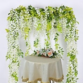 baratos Flor artificial-Guirlanda de flores artificiais de glicínia, 4 peças no total, 8,8 metros de comprimento, flor de seda artificial de glicínia para pendurar em casa, jardim, cerimônia ao ar livre, arco floral de casamento.