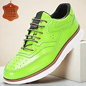 preiswerte Premium Leder Sneaker-Grüne Herren-Sneaker aus echtem Leder – atmungsaktives Wingtip-Design, elegante Freizeitschuhe, geeignet für Büro, Party und Alltag