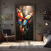 billiga Garage &amp; Dörr Banners-mystisk fjäril fullmåne blomma trädgårdsdörrbanderoll nattskog vibrerande blommig fantasikonst dörrskydd för entré sovrum heminredning festbakgrund