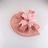 cheap Fascinators-Fascinators Net Wedding Birthday Elegant Vintage Cute With Feather Tulle Headpiece Headwear