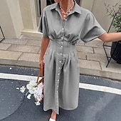 billiga Randiga och geometriska klänningar-Dam Midiklänning Vardagsklänning A linjeklänning Elegant Strand Normal Grafisk Rand Kortärmad Tröjkrage Blå Gul Rodnande Rosa Grå Sommar Vår