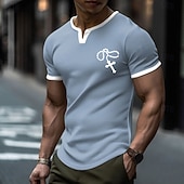  T-shirt homme minimaliste chrétien à motif croix et chapelet, coupe slim, texture gaufrée, idéal pour le dimanche et les offices religieux. Tailles : S, M, L, XL, XXL, XXXL.