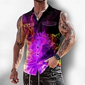 economico Modello 3D-Per uomo Illusione ottica Fiamma Bagliore al neon Camicia Camicia con Bottoni Maglietta senza maniche Senza Maniche Moda Casual All'aperto Vacanza Estate Primavera Collo ripiegato Stampa 3D Due