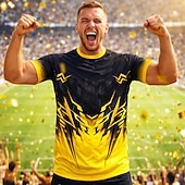  男性用 サッカーユニフォーム 幾何学模様 勾配 ランニングトップ アスレチックTシャツ 夏 半袖 UPF 50 速乾性 吸汗性 高通気性 トーナメント サッカー ジム ランニング しつけ用品 スポーツ 黄色 / ブラック スポーツウェア アクティブウェア