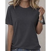  Mujer Talla Grande Talla grande Camiseta Tee 100% Algodón Color sólido Elegante Básico Casual Manga Corta Cuello Barco Escote Redondo Tops regulares Diario Noche SAND Negro Blanco Gris Oscuro Marrón