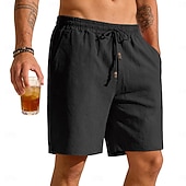 baratos Clássico-Homens Calção Shorts de linho Shorts de verão Shorts de praia Shorts largos Bolsos Cintura elástica Simples Tecido Leve Respirável Comprimento do joelho Casual Ao ar livre Feriado Moda Estilo Clássico