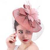 cheap Fascinators-Fascinators Net Wedding Birthday Elegant Vintage Cute With Feather Tulle Headpiece Headwear