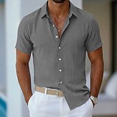 cheap Men's Button Up Shirts-Men's Shirt Summer Shirt Casual Shirt Beach Shirt Button Up Shirt Navy Blue Short Sleeve Plain Lines / Waves Lapel Casual Streetwear Clothing Apparel Fashion Casual Comfortable Smart Casual