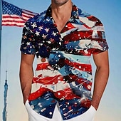  Uavhengighetsdag Herre US Flag Patriotisk Fjerdedag Juli Skjorte Sommer Skjorte Knapp-oppskjorte Kortermet Motetrender Utendørs Ferie Sommer Vår Nedfellbar 3D Print