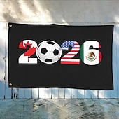 voordelige Tuinvlaggen, Banner-Vlag voor de voetbalevenementen van 2026 - thema Canada, VS, Mexico met nationale vlaggen &amp;voetbal, zwarte achtergrond, kwaliteitsmateriaal