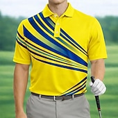 cheap Men's Golf Polo-Men's Geometic Golf Sports Polo Shirts Short Sleeve Polo Shirts Collared Shirts Casual Athleisure Buttons Spring &amp; Summer Blue White Yellow